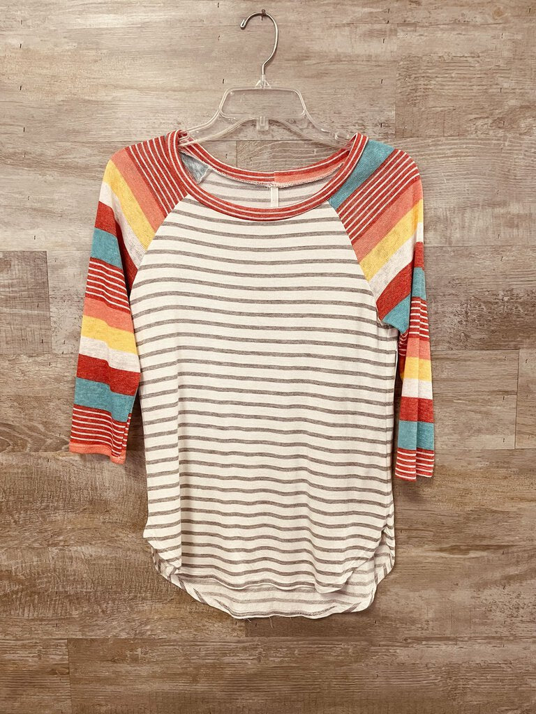 (S) My Story Colorful Striped Sleeve Top Womens