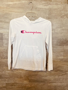 (14) Champion White Pink Logo Hoodie Girl's