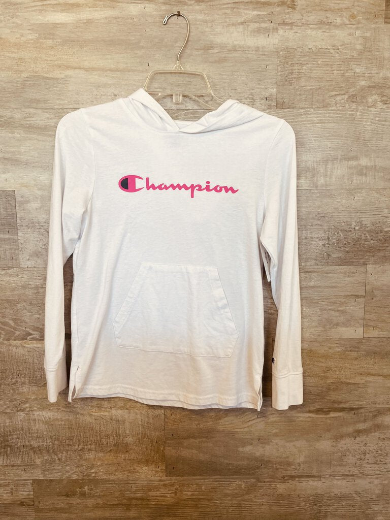 (14) Champion White Pink Logo Hoodie Girl's
