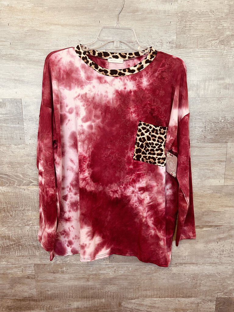 (XL) Reb In J Red Leopard Tie Dye Top Womens