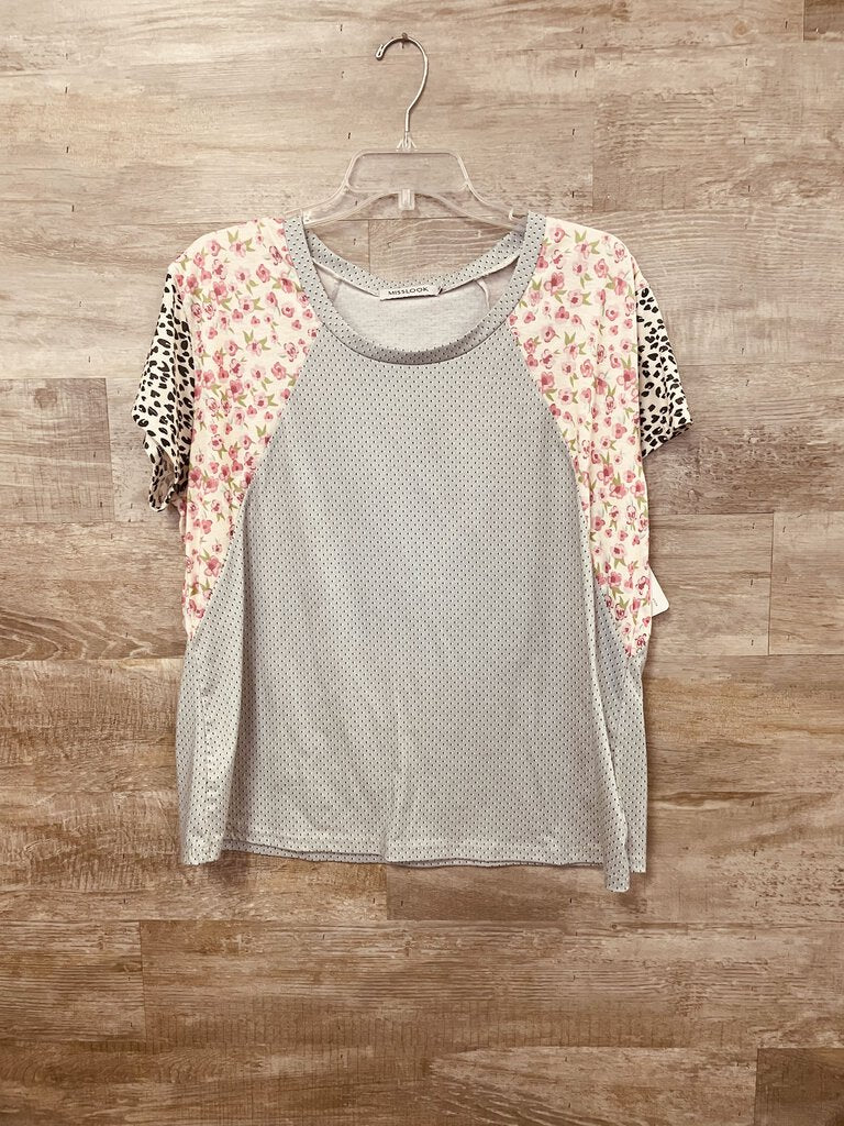 (XL) Misslook Dot Floral Leopard Top Womens