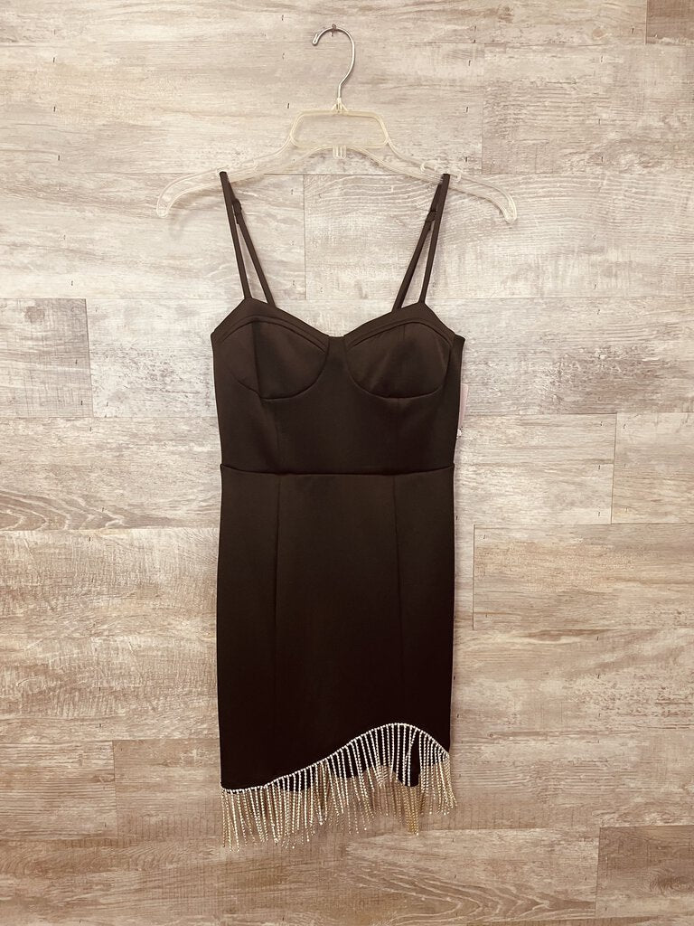 (3) Speechless Black Sequin Fringe Fitted Dress Women's