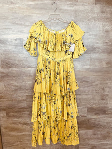 (6) Self Portrait Yellow Floral Tiered Dress Womens