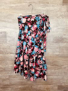 (Small) Pretty Garden Black Pink Blue Floral One Shoulder Dress Womens