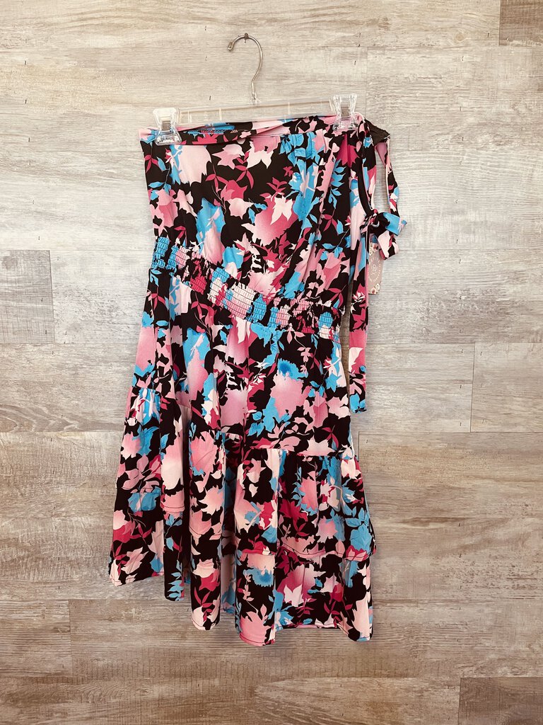 (Small) Pretty Garden Black Pink Blue Floral One Shoulder Dress Womens