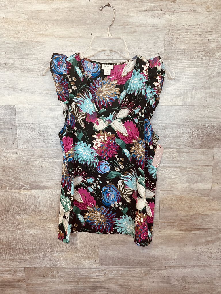 (6) J. Crew Black Floral Tank Women's