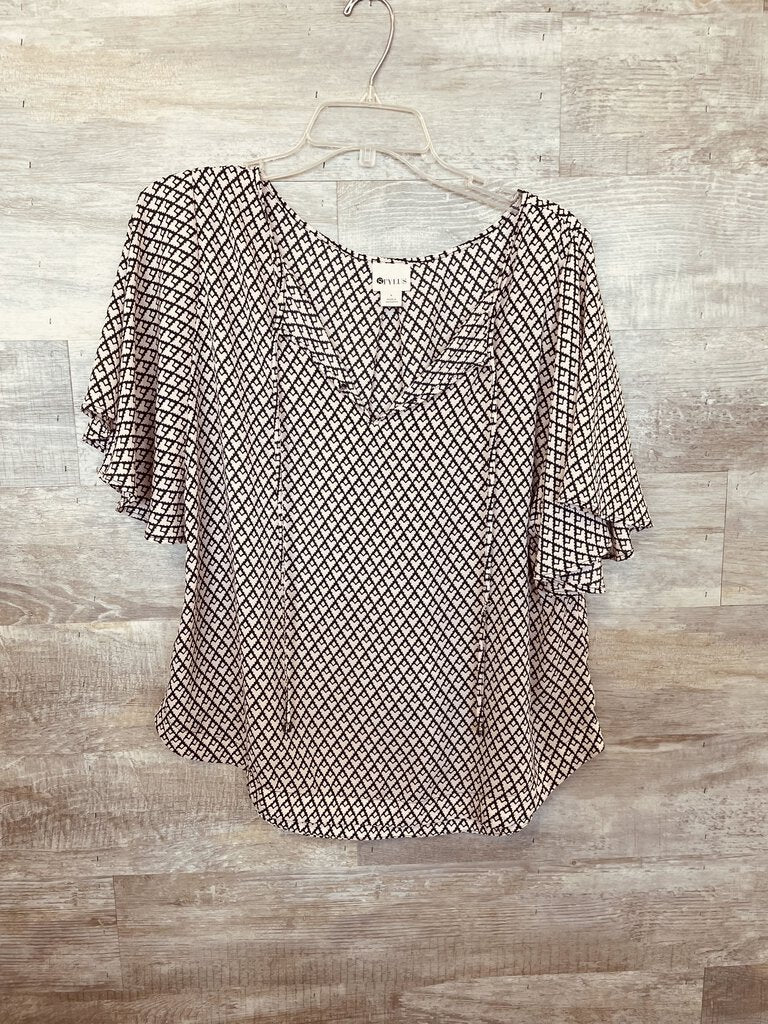 (L) Stylus Navy Blush Patterened TopWomens