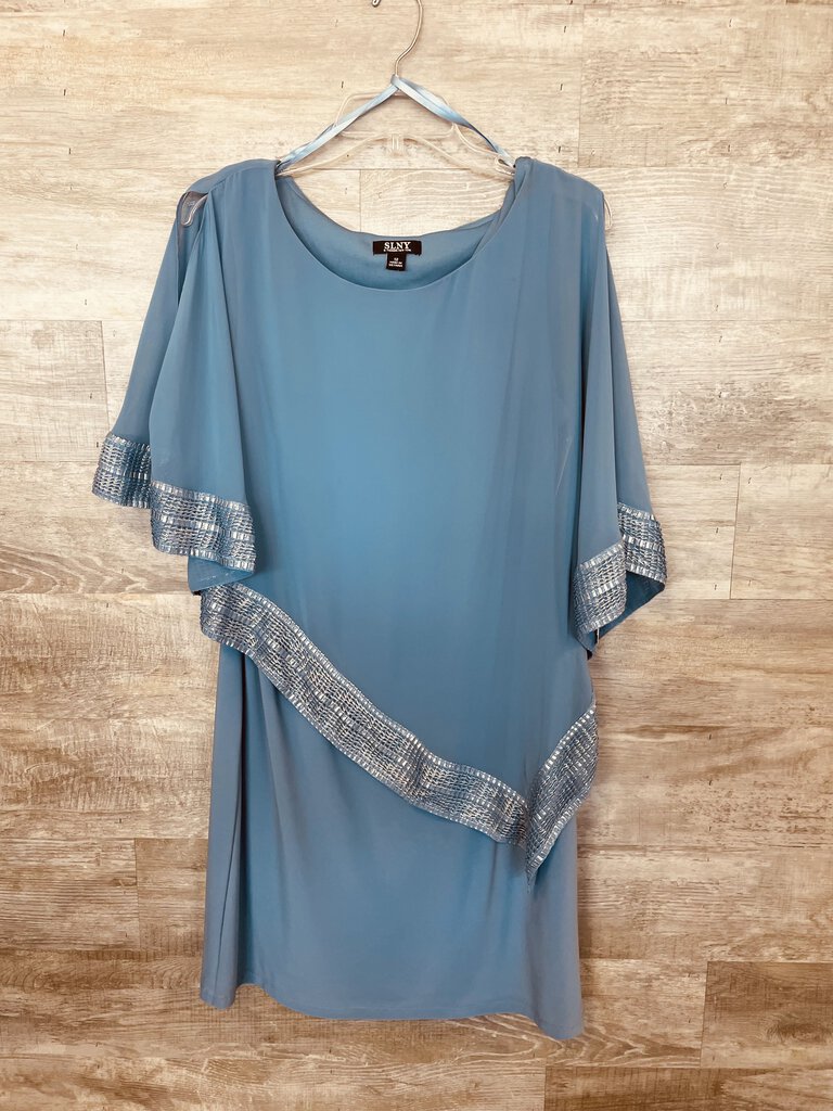 (12) SLNY Blue Textured Dress Womens