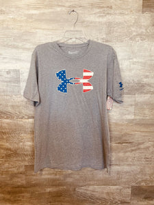 (L) Under Armour Grey Flag Logo Tee Mens