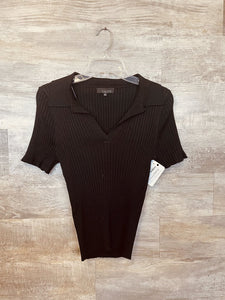 (3X) Talent Black Ribbed Collared Shirt Womens