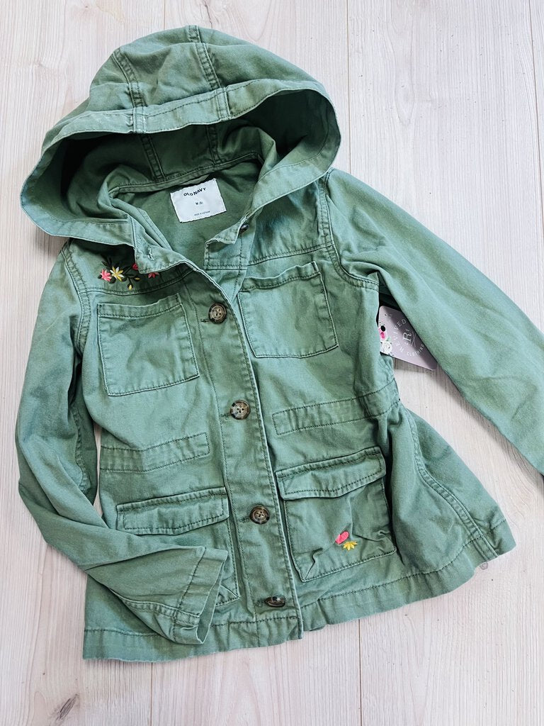 (8) Old Navy Olive Embroidered Jacket Girls