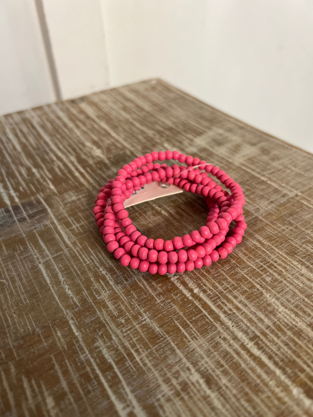 Hot Pink Wood Bead Bracelet Stack